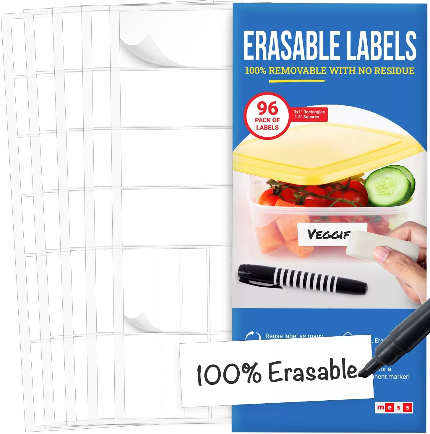  Erasable Food Labels 2-Pack Starter Kits With Pen & Erasers,  Reusable Label Multi-Color, Freezer, Microwave & Dishwasher Safe Kitchen  Tool for All-Purpose Meal Organization by Jokari: Home & Kitchen
